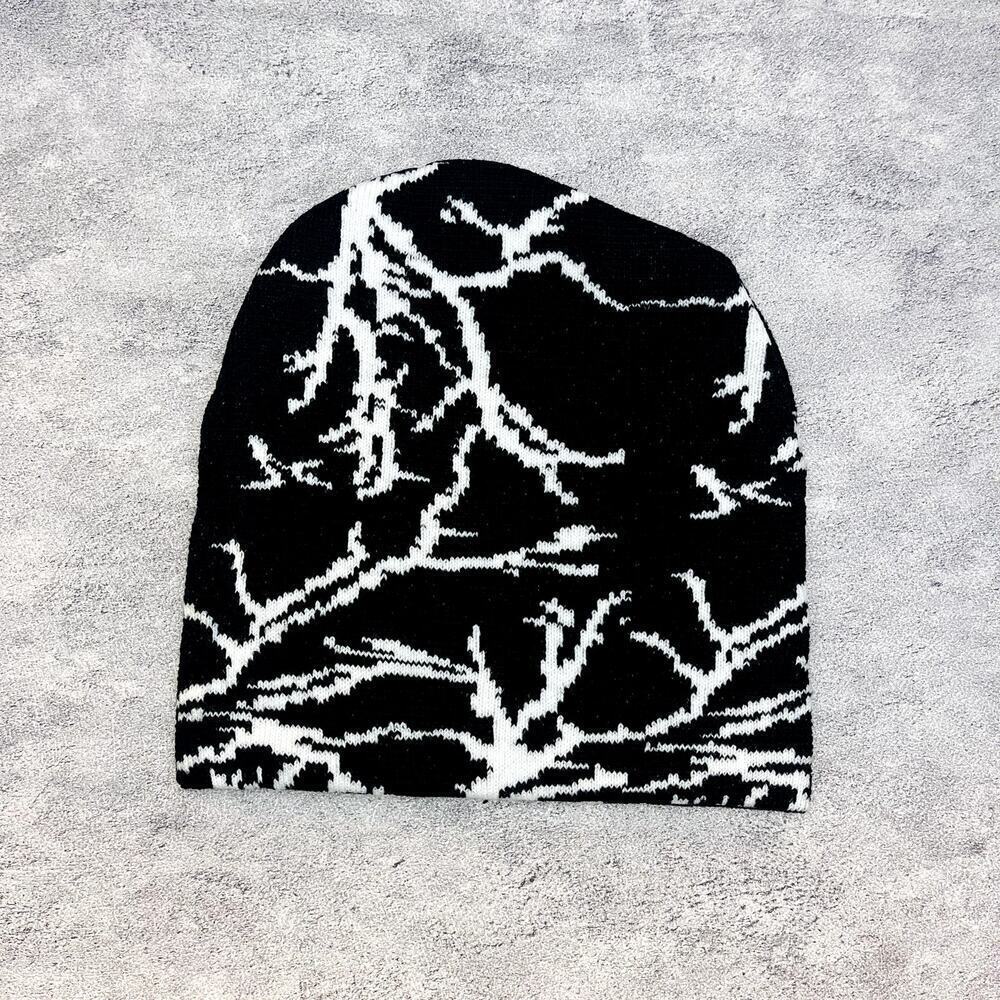 y2k grunge gothic punk black and white lightning beanie
